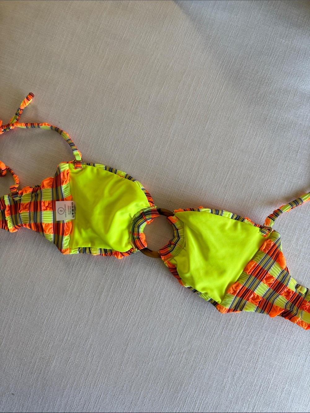 NWOT Montce Tori Ties Neon Plaid Bandeau Bikini Top - Picture 5 of 6